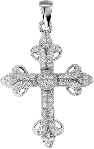 925 Sterling Silver Mens Cubic Zirconia Budded Cross Religious Charm Pendant