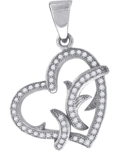 925 Sterling Silver Womens Cubic Zirconia Heart Charm Pendant