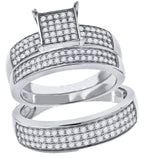 925 Sterling Silver His & Hers Cubic-Zirconia Square Head Trio Ring Set Size 7