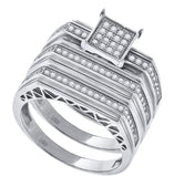 925 Sterling Silver His & Hers Cubic-Zirconia Square Head Trio Ring Set Size 8