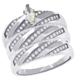 925 Sterling Silver His & Hers Cubic-Zirconia Marquise Head Trio Ring Set Size 7