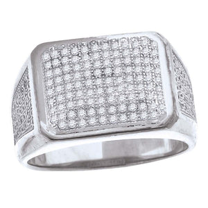 925 Sterling Silver Mens Cubic Zirconia Rectangle Face Wide Band Engagement Ring