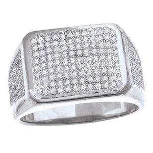 925 Sterling Silver Mens Cubic Zirconia Rectangle Face Wide Band Engagement Ring Size 9