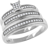 925 Sterling Silver His & Hers Cubic Zirconia Trio Ring Set Size 8