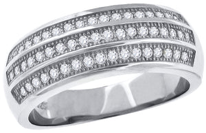 925 Sterling Silver Womens Cubic Zirconia Cz 3 Row Wedding Band Ring Size 7