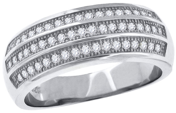 925 Sterling Silver Womens Cubic Zirconia Cz 3 Row Wedding Band Ring Size 7