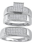 925 Sterling Silver His & Hers Cubic-Zirconia Square Head Trio Ring Set Size 7