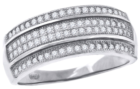 925 Sterling Silver Womens Cubic Zirconia Cz 4 Row Wedding Band Ring Size 7