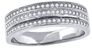 925 Sterling Silver Womens Cubic Zirconia Cz 3 Row Wedding Band Ring Size 9