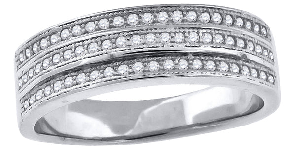 925 Sterling Silver Womens Cubic Zirconia Cz 3 Row Wedding Band Ring Size 9