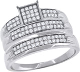 925 Sterling Silver His & Hers Cubic-Zirconia Square Head Trio Ring Set Size 7