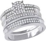 925 Sterling Silver His & Hers Cubic-Zirconia Trio Ring Set Size 9