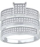 925 Sterling Silver His & Hers Cubic-Zirconia Square Head Trio Ring Set Size 9