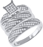925 Sterling Silver His & Hers Cubic-Zirconia Square Head Trio Ring Set Size 9