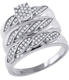 925 Sterling Silver His & Hers Cubic-Zirconia Trio Ring Set Size 9