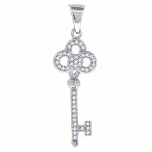 925 Sterling Silver Womens CZ Key Charm Pendant