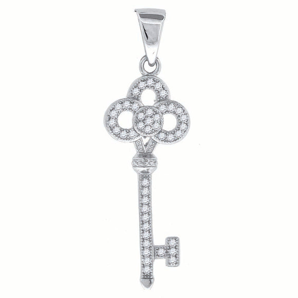 925 Sterling Silver Womens CZ Key Charm Pendant