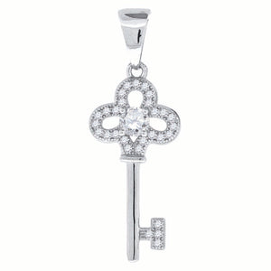 925 Sterling Silver Mens Cubic Zirconia Key Charm Pendant