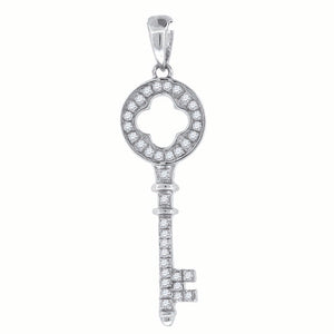 925 Sterling Silver Womens CZ Key Charm Pendant
