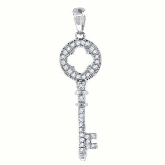 925 Sterling Silver Womens CZ Key Charm Pendant