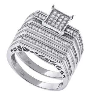 925 Sterling Silver His & Hers Cubic-Zirconia Square Head Trio Ring Set Size 6