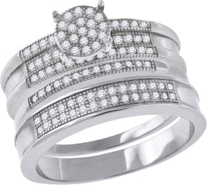925 Sterling Silver His & Hers Cubic-Zirconia Trio Ring Set Size 6