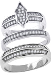 925 Sterling Silver His & Hers Cubic-Zirconia Marquise Head Trio Ring Set Size 6