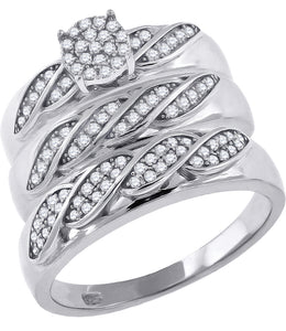 925 Sterling Silver His & Hers Cubic-Zirconia Trio Ring Set Size 6