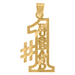 10kt Yellow Gold Diamond-cut Mens No.1 Husband Ht:26.5mm x W:12.5mm Letters & Words Charm Pendant