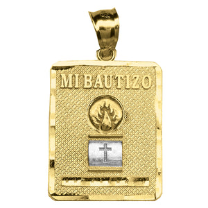 10kt Gold Two-tone Unisex Mi Bautizo My Baptism Square Cross Ht:26.9mm x W:15.5mm Religious Pendant