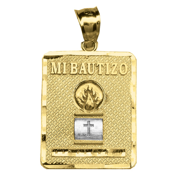 10kt Gold Two-tone Unisex Mi Bautizo My Baptism Square Cross Ht:26.9mm x W:15.5mm Religious Pendant