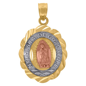 10kt Gold Tri-color Unisex Our Lady Of Mary Ntra Sra De Guadalupe Ht:24.5mm x W:15.2mm Pendant