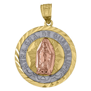 10kt Tri-color Gold Unisex Diamond-cut Lady Of Guadalupe Religious Charm Pendant