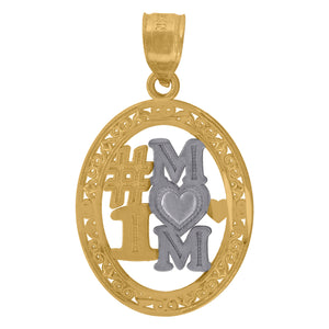10kt Two-tone Gold Womens #1 Mom Heart Oval Charm Pendant