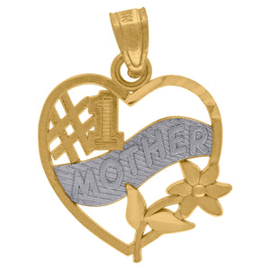 10kt Two-tone Gold Womens Diamond-cut #1 Mother Heart Charm Pendant