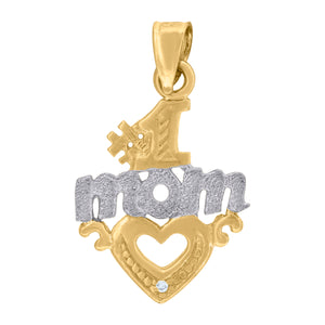 10kt Two-tone Gold Womens Diamond-cut #1 Mom Heart Charm Pendant