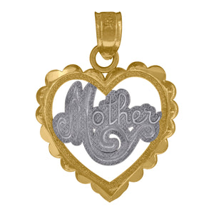 10kt Gold Two-tone Diamond-cut Womens Mother Ht:21.7mm x W:15.7mm Heart Charm Pendant