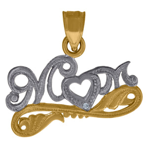 10kt Two-tone Gold Womens Textured Mom Heart Charm Pendant