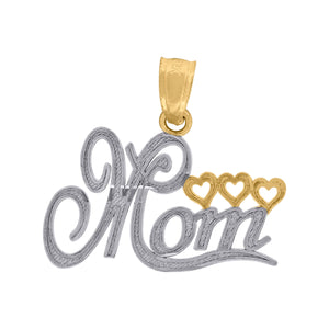 10kt Two-tone Gold Womens Textured Mom Heart Charm Pendant