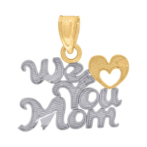 10kt Gold Two-tone Womens We Love You Mom Ht:17.9mm x W:16.7mm Heart Charm Pendant