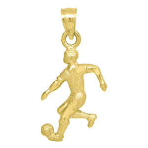 10kt Yellow Gold Textured Mens Soccer Player Ht:24.7mm x W:11.9mm Sports Charm Pendant