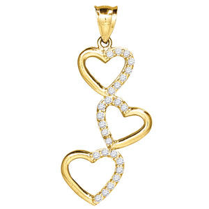 10kt Gold Cubic-zirconia Womens Triple Ht:45mm x W:19mm Heart Charm Pendant