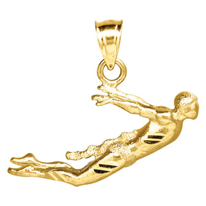10kt Yellow Gold Diamond-cut Mens Swimmer Ht:19.8mm x W:27mm Sports Charm Pendant