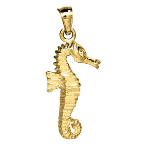 10kt Yellow Gold Diamond-cut Unisex Sea Horse Ht:27.1mm x W:11.3mm Animal Charm Pendant
