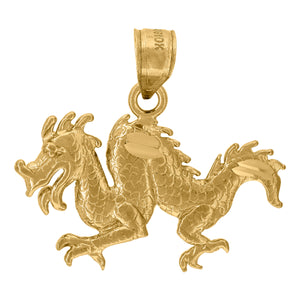 10kt Yellow Gold Diamond-cut Unisex Dragon Ht:21.7mm x W:25mm Animal Charm Pendant