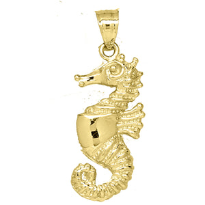 10kt Yellow Gold Diamond-cut Unisex Sea Horse Ht:30.8mm x W:11.5mm Animal Charm Pendant