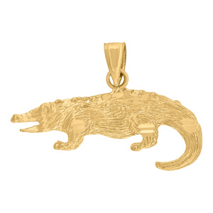 10kt Yellow Gold Mens Diamond-cut Textured Crocodile Animal Charm Pendant