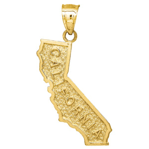 10kt Yellow Gold Textured Unisex California Ht:30.6mm x W:10.5mm State Charm Pendant