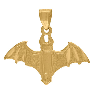 10kt Yellow Gold Diamond-cut Textured Unisex Bat Mammal Ht:23.4mm x W:27.2mm Animal Charm Pendant