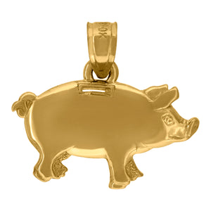 10kt Yellow Gold Mens Textured Pig Charm Pendant